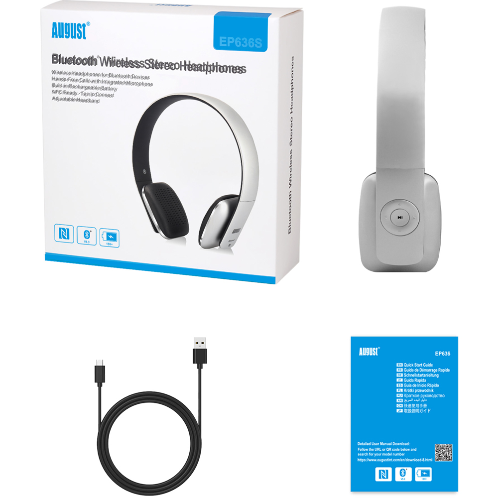 August EP636W White Wireless Rechargeable On-Ear NFC Bluetooth Headphones with Mic Image 5