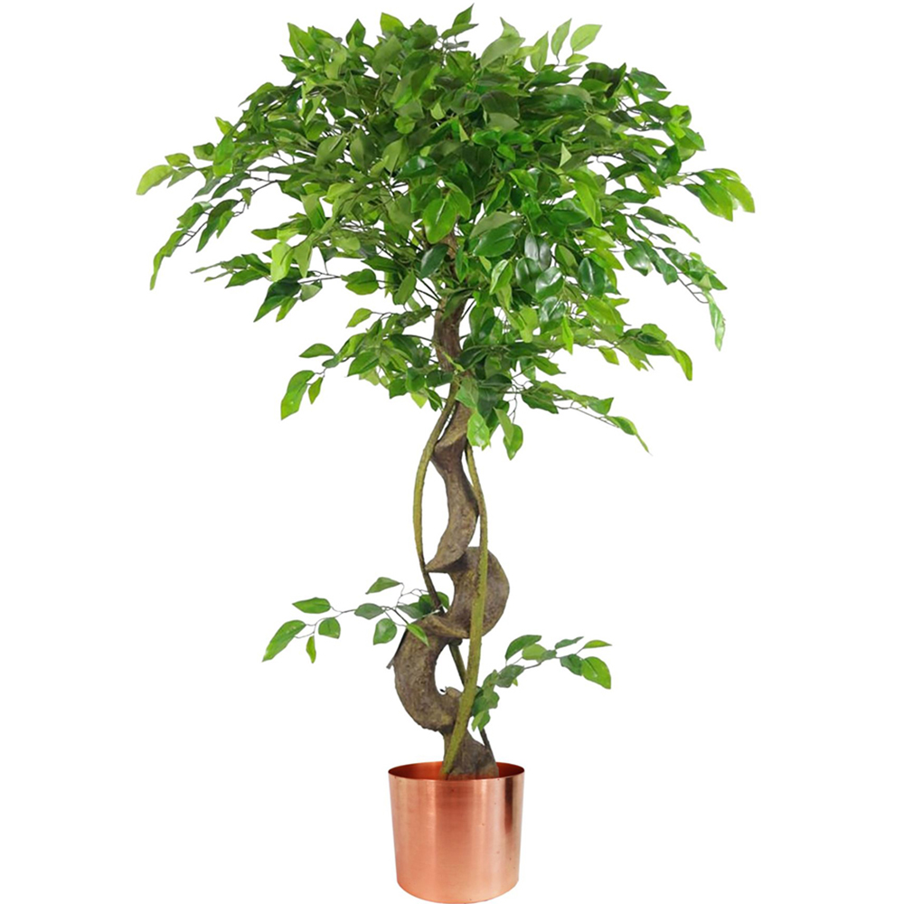 Botanik Japanese Fruticosa Ficus Artificial Tree with Twisted Trunk in Copper Metal Planter 4ft Image 1