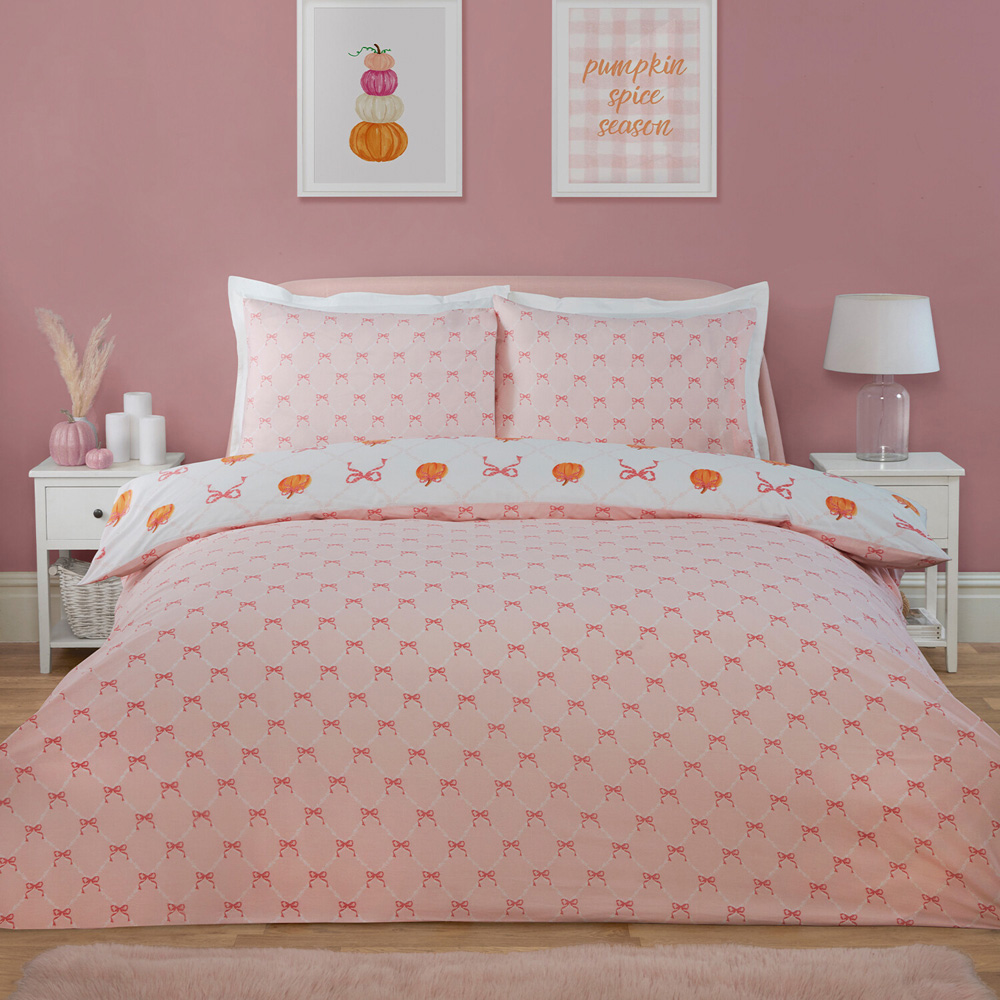 Pretty Bow Pumpkins Duvet Set Blush Double Image 1