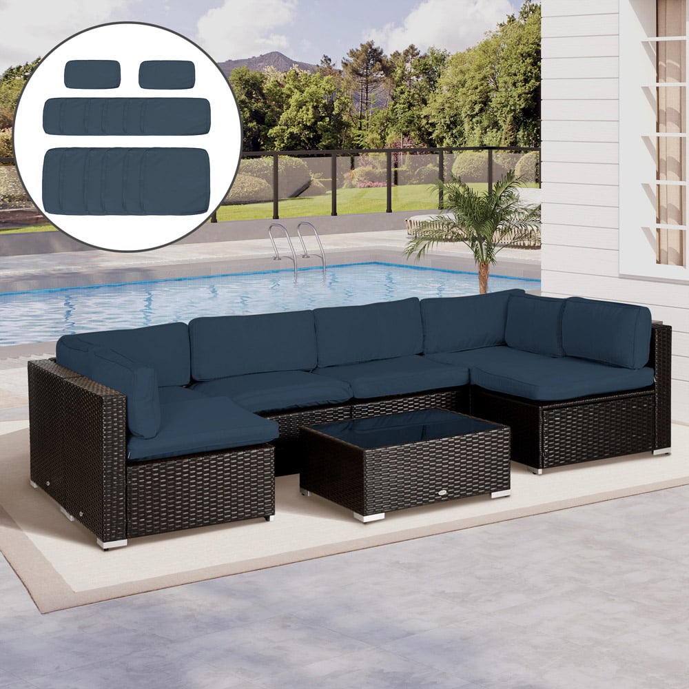 Outsunny 6 Seater Blue Garden Sofa Set Cover 14 Pack Image 2