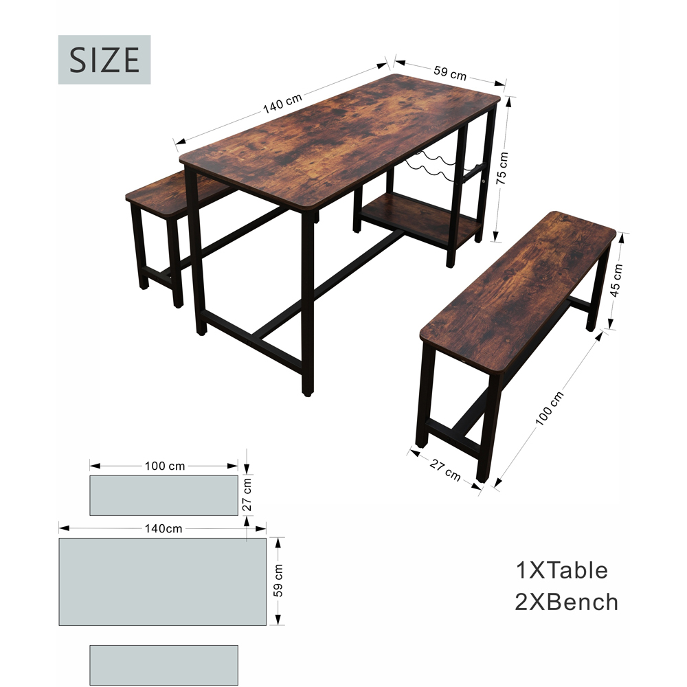 Abrihome 4 Seater Outdoor Dining Bench Set with Shelf and Wine Rack Brown Image 9