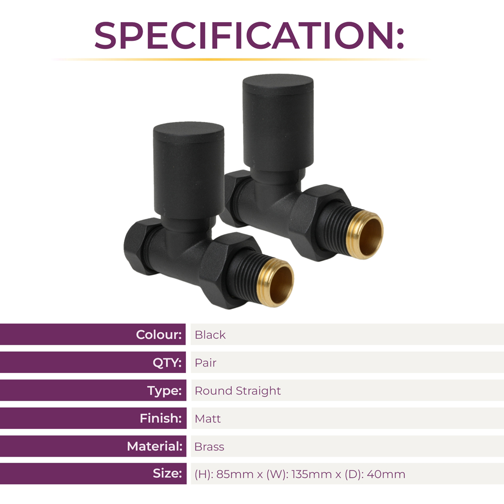 Go Bathrooms Black Straight Radiator Valve 15mm 2 Pack Image 4