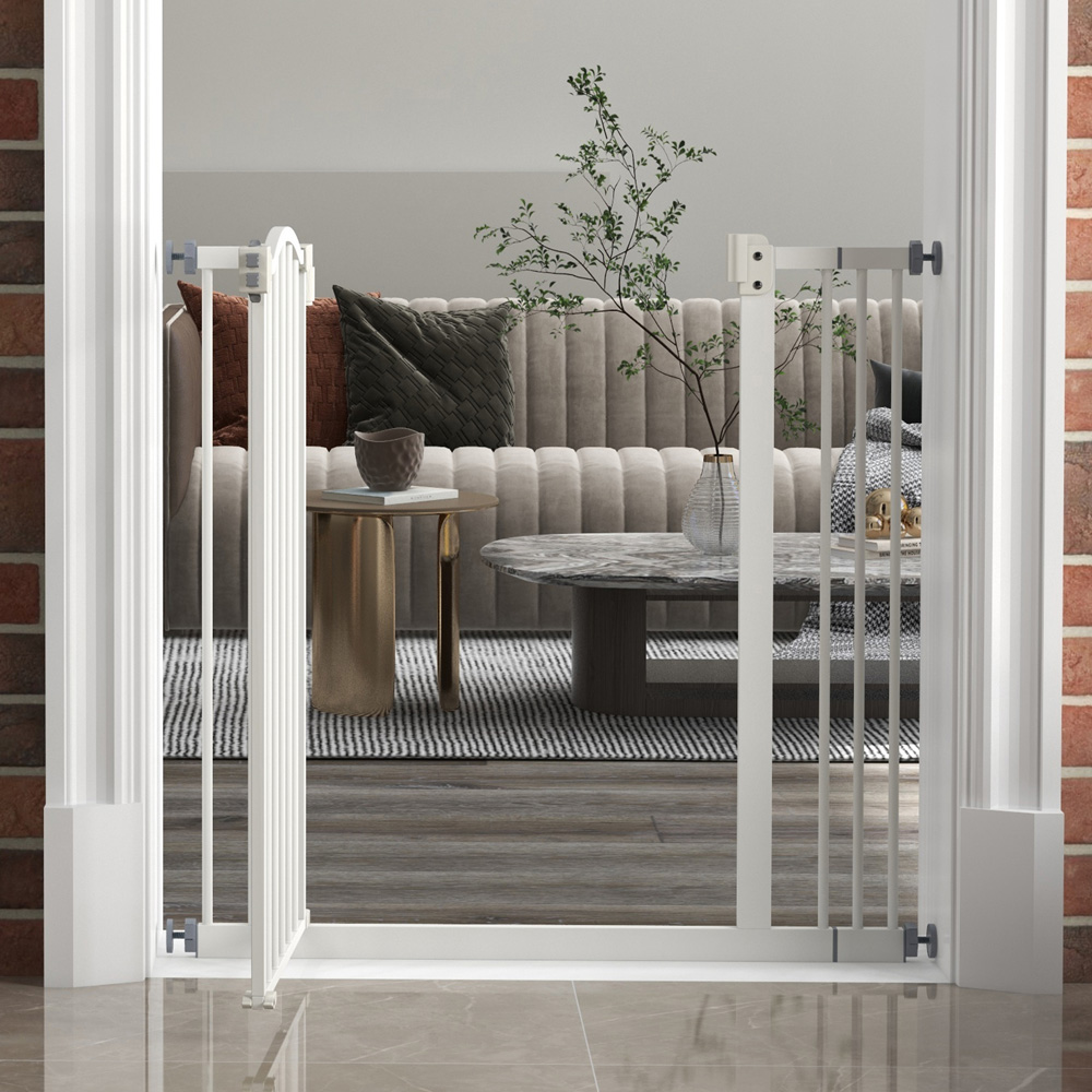 PawHut White 74-87cm Adjustable Metal Pet Safety Gate Image 4