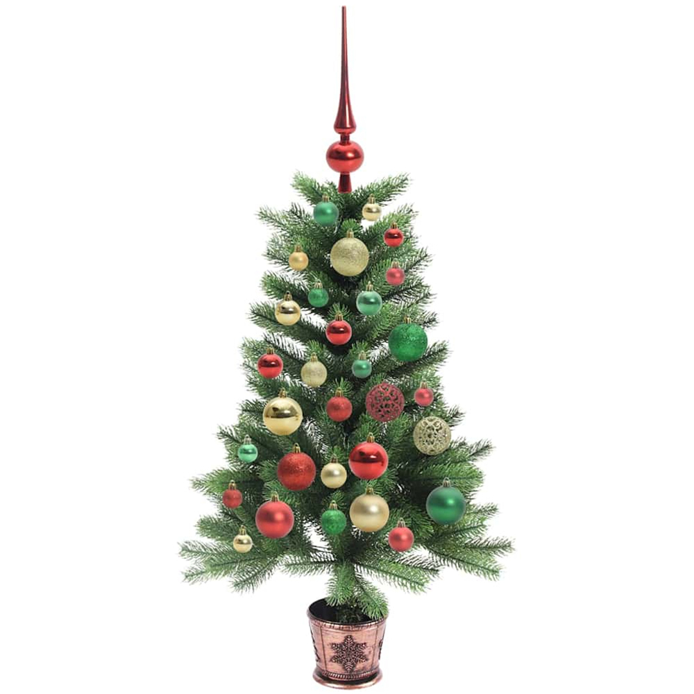 vidaXL Pre-Lit Multicolour Baubles Green Artificial Christmas Tree 3ft Image 4