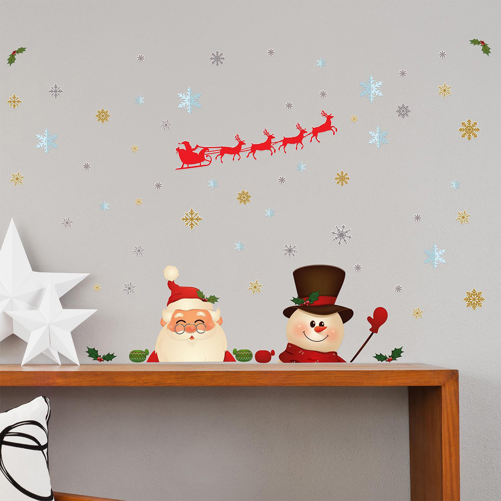 Walplus Christmas Night with Santa and Snowman Self Adhesive Wall Sticker 65 Piece Image 2