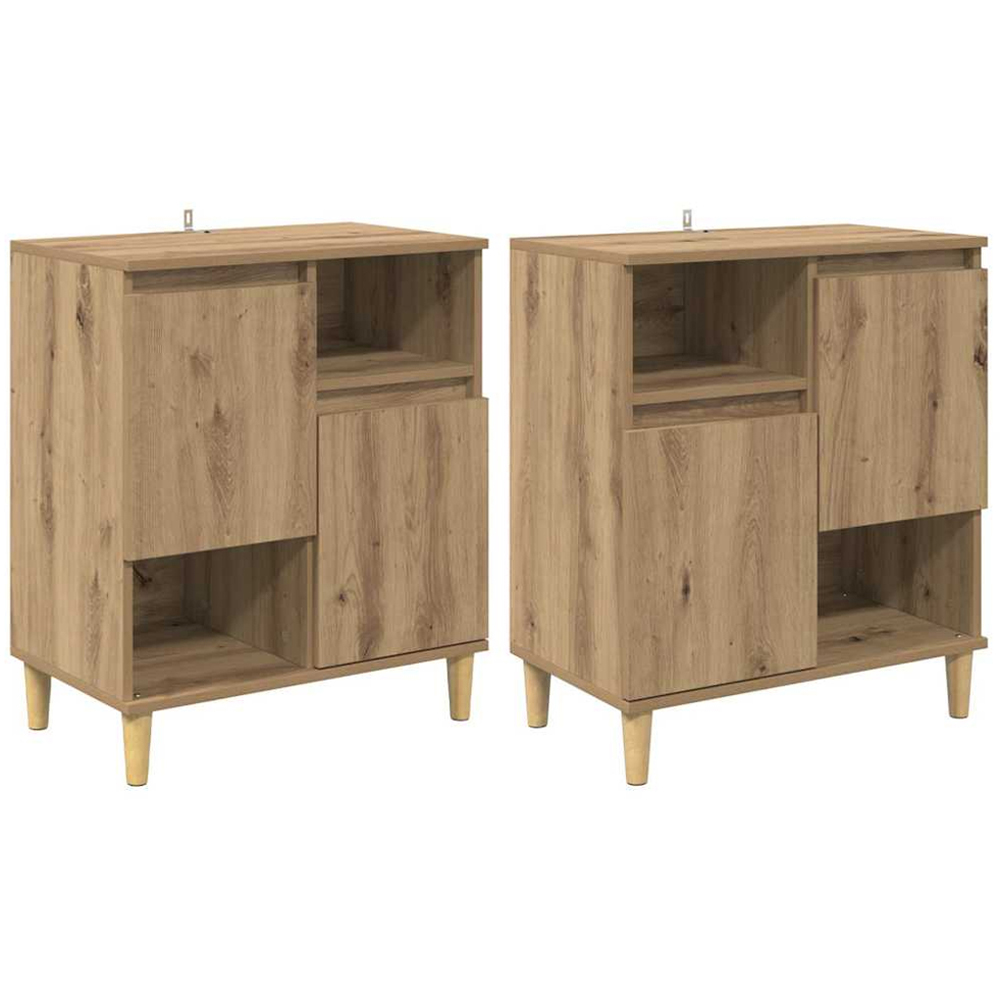 vidaXL 2 Door 2 Open Shelf Artisan Oak Sideboard with Wooden Legs Set of 2 Image 2