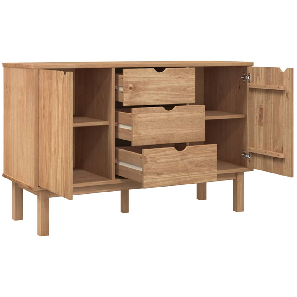 vidaXL 2 Door 3 Drawer Brown Pine Wood Sideboard Image 4