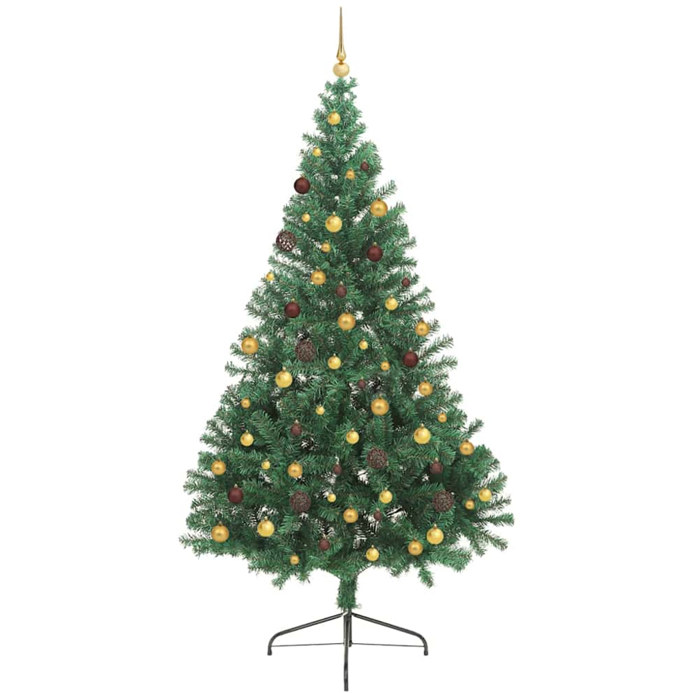 vidaXL Pre-Lit Gold and Bronze Baubles Green Artificial Christmas Tree 8ft Image 4