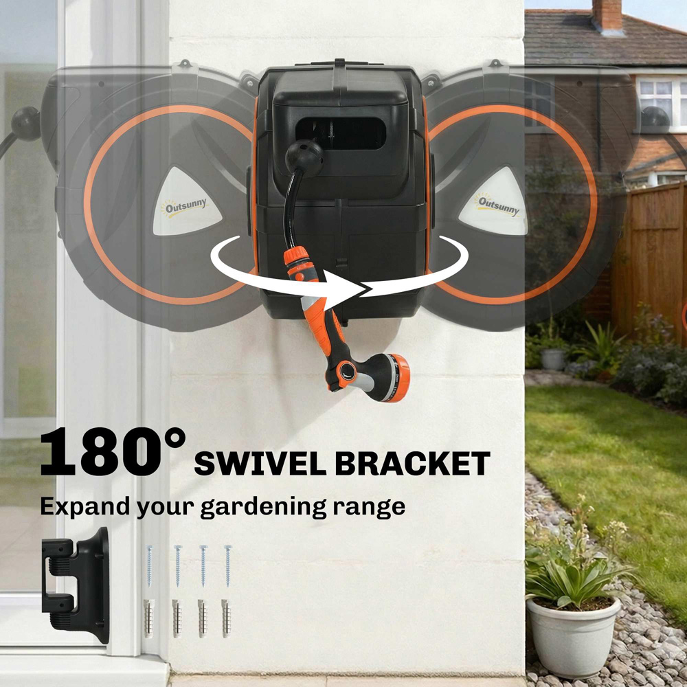 Outsunny 28m Black and Orange Wall-Mounted Retractable Hose Reel with Auto Retraction Image 7