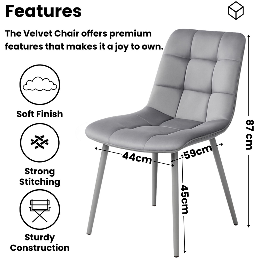 Kosy Koala 6 Seater Velvet Wooden Rectangle Dining Set Grey Image 7