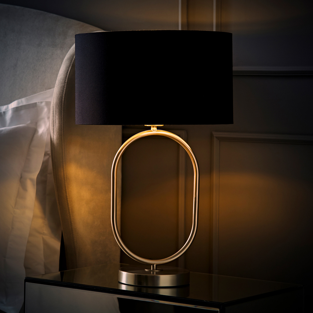 ValueLights Antonia Black with Chrome Drum Shade Brushed Chrome Oval LED Table Lamp Image 6