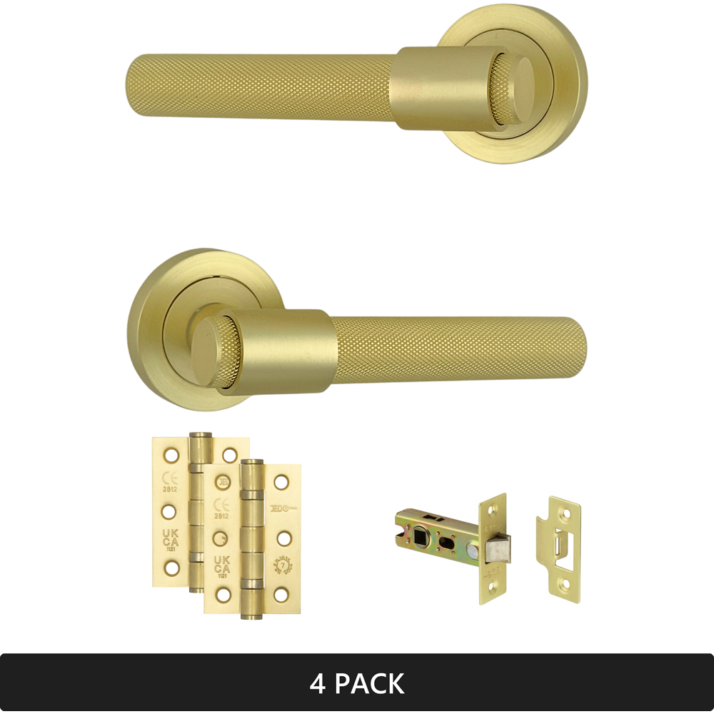 AXS Hardware Dakota Satin Brass Knurled Latch Door Handles on Rose 4 Pack Image 7