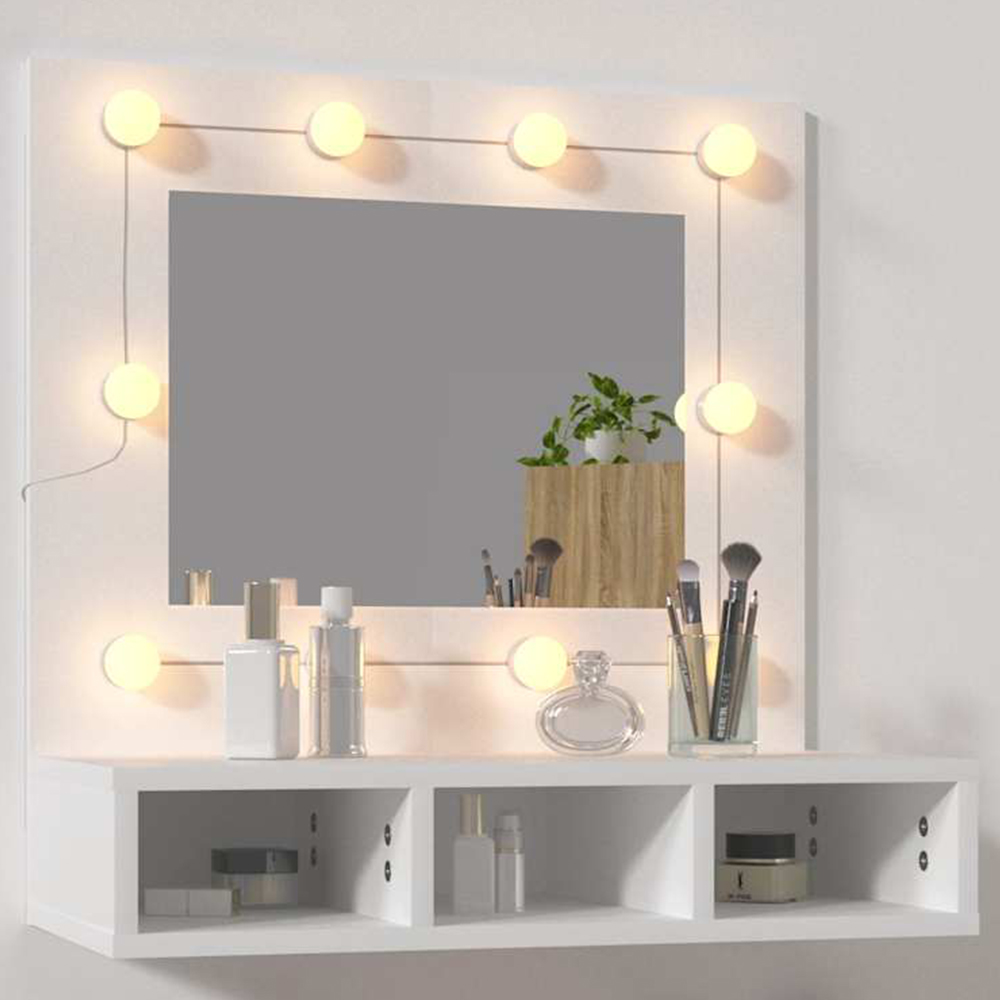 vidaXL 3 Shelf LED White Mirror Cabinet Image 1