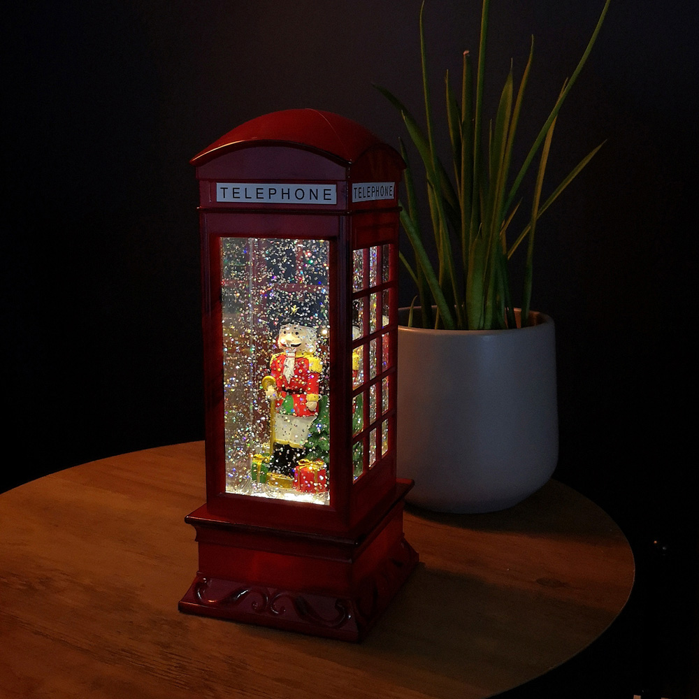 Samuel Alexander Red Telephone Box with Speaking Nutcracker Scene Glitter Water Spinner 27cm Image 3