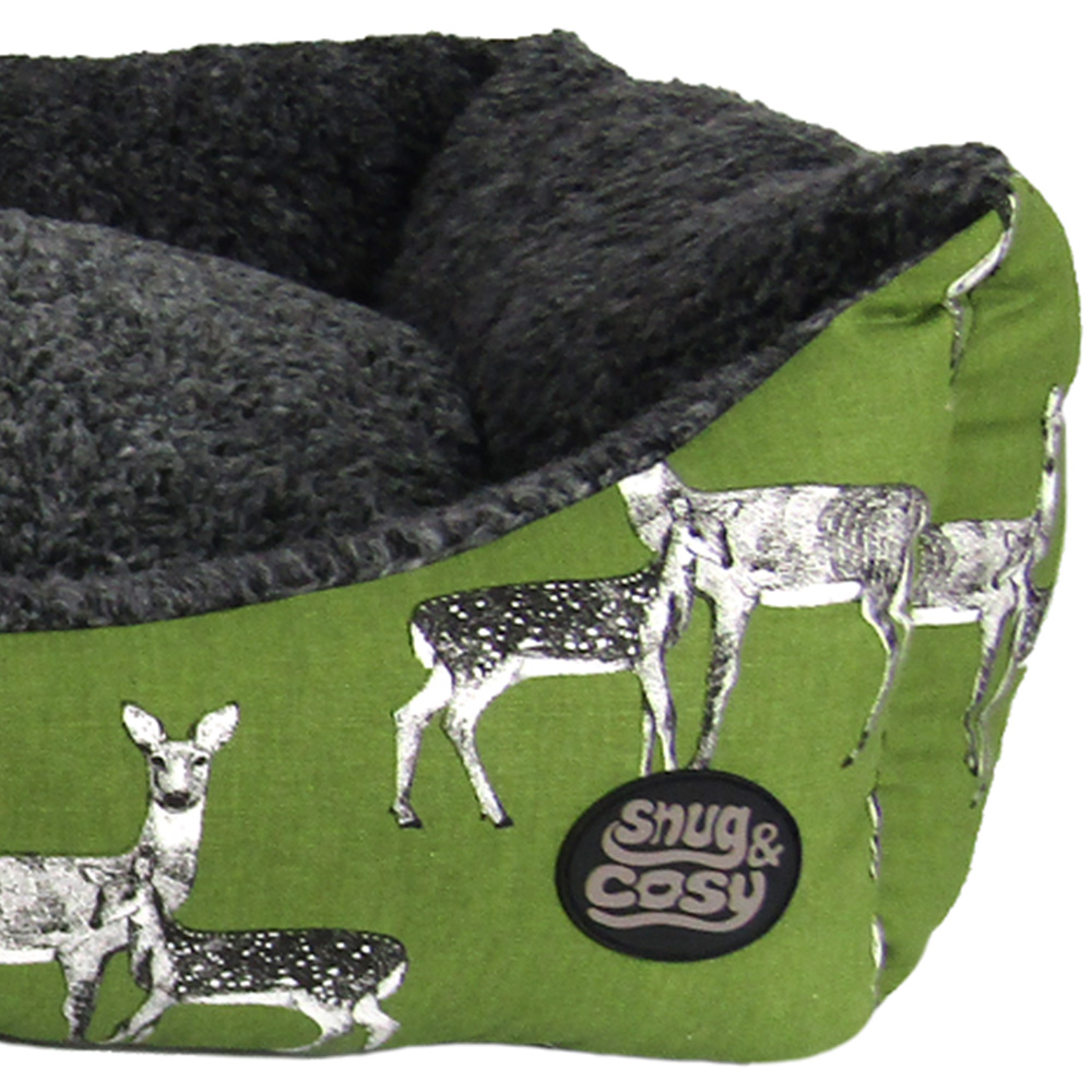 Snug & Cosy Medium Rectangle Sage Deer Print Dog Bed Image 3