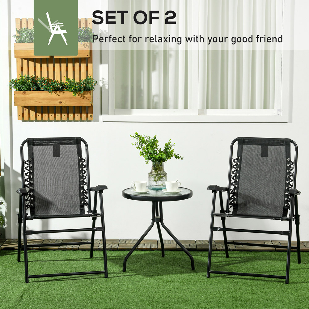 Outsunny Set of 2 Black Outdoor Foldable Chairs Image 4