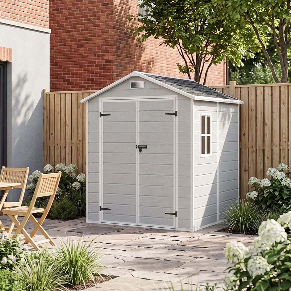 Living and Home 6 x 6ft Smokey Grey Wood Grain Plastic Garden Storage Shed Image 8