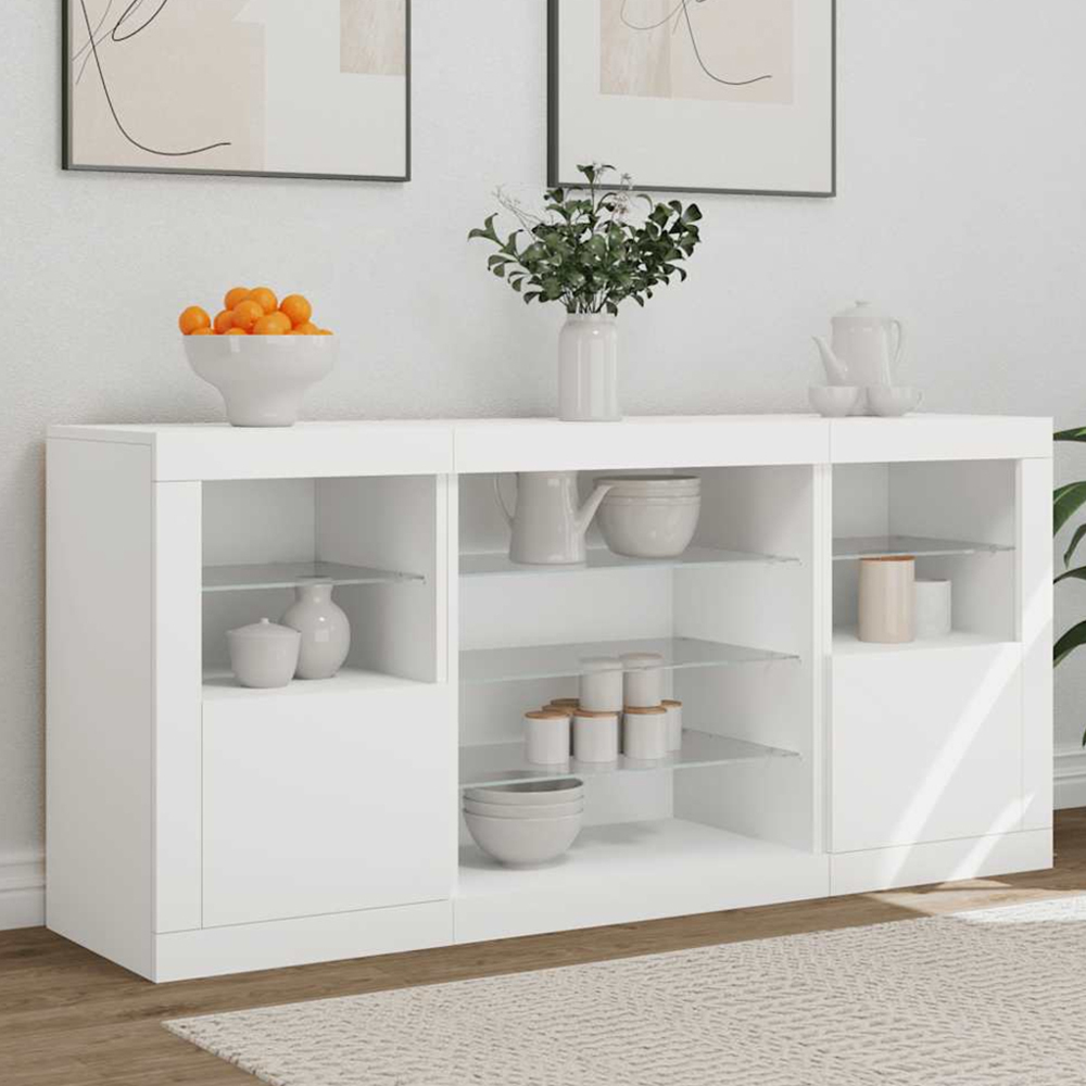 vidaXL 2 Door 8 Shelf White LED Sideboard Image 1