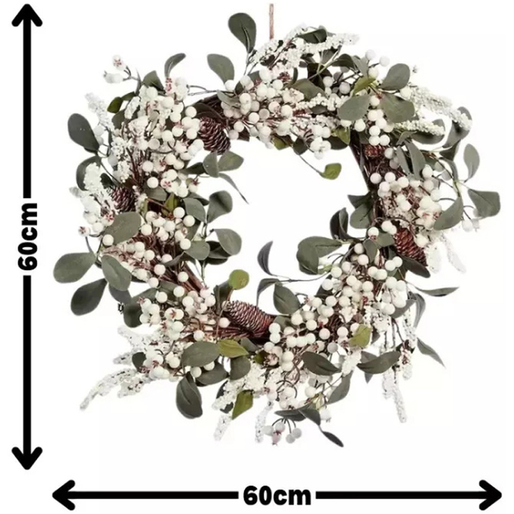 Marco Paul Snow Dusted Winter Artificial Christmas Wreath with Red Berries 60cm Image 6