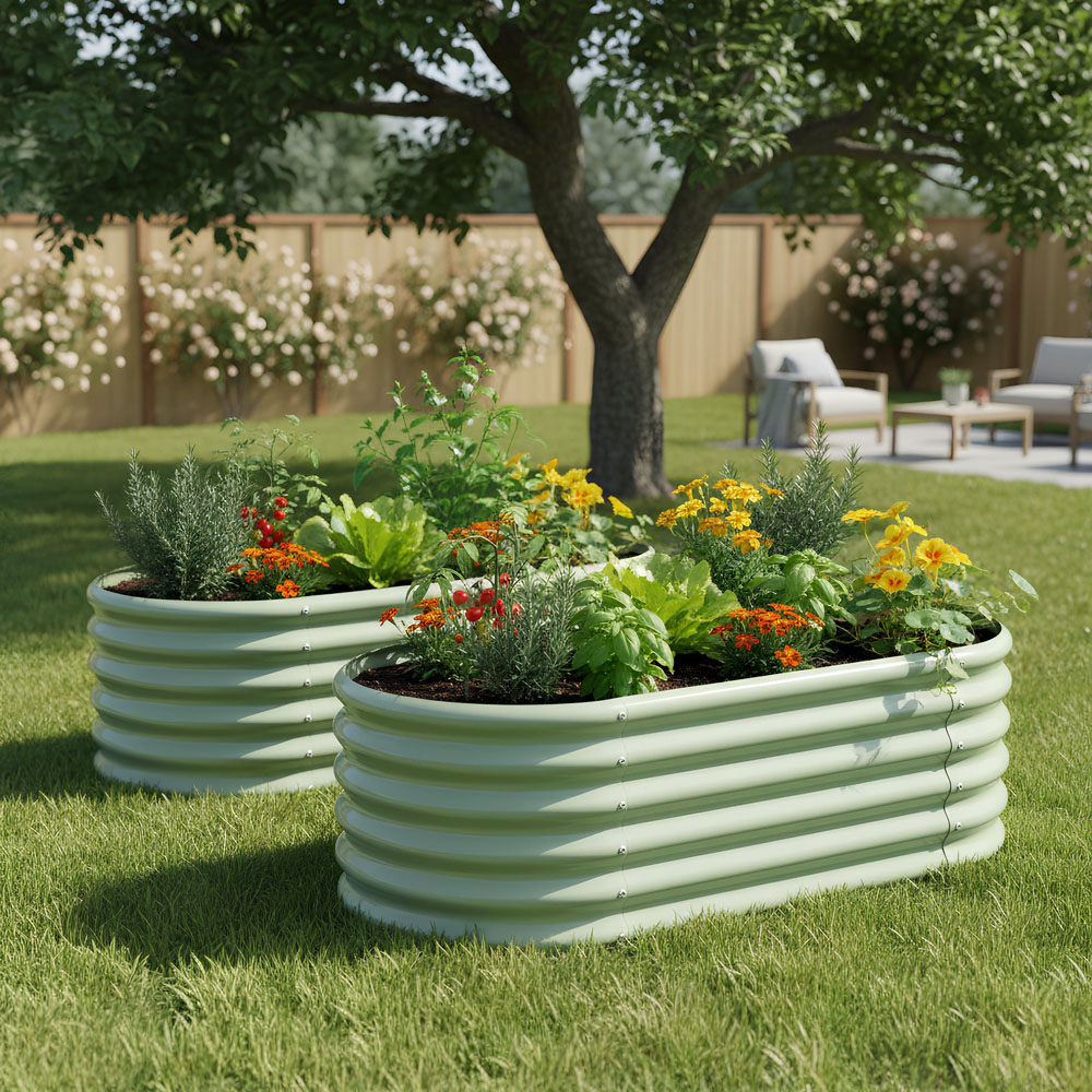 Harbour Housewares Green Rounded Galvanised Steel Raised Garden Bed 120 x 60cm Image 4