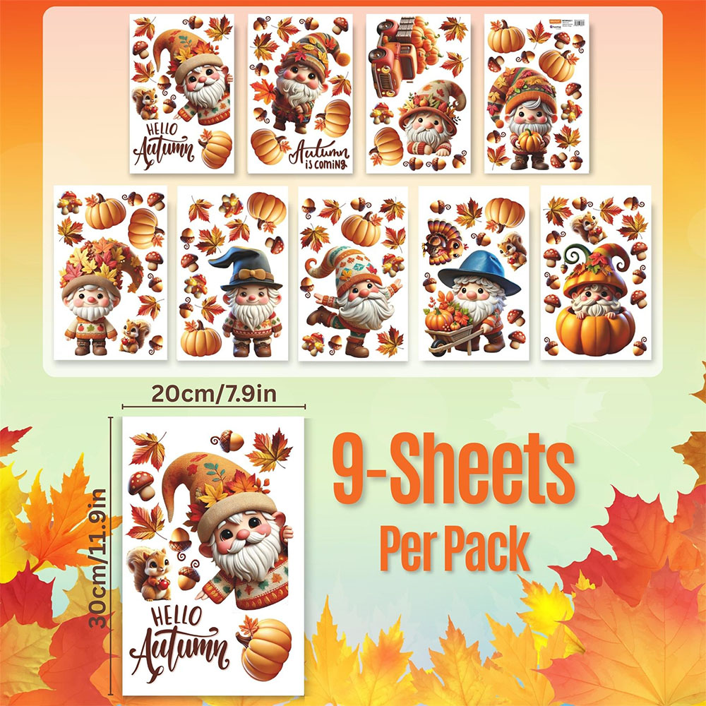 Walplus Halloween 111 Piece Autumn Whimsical Gnomes Window Cling Set Image 9