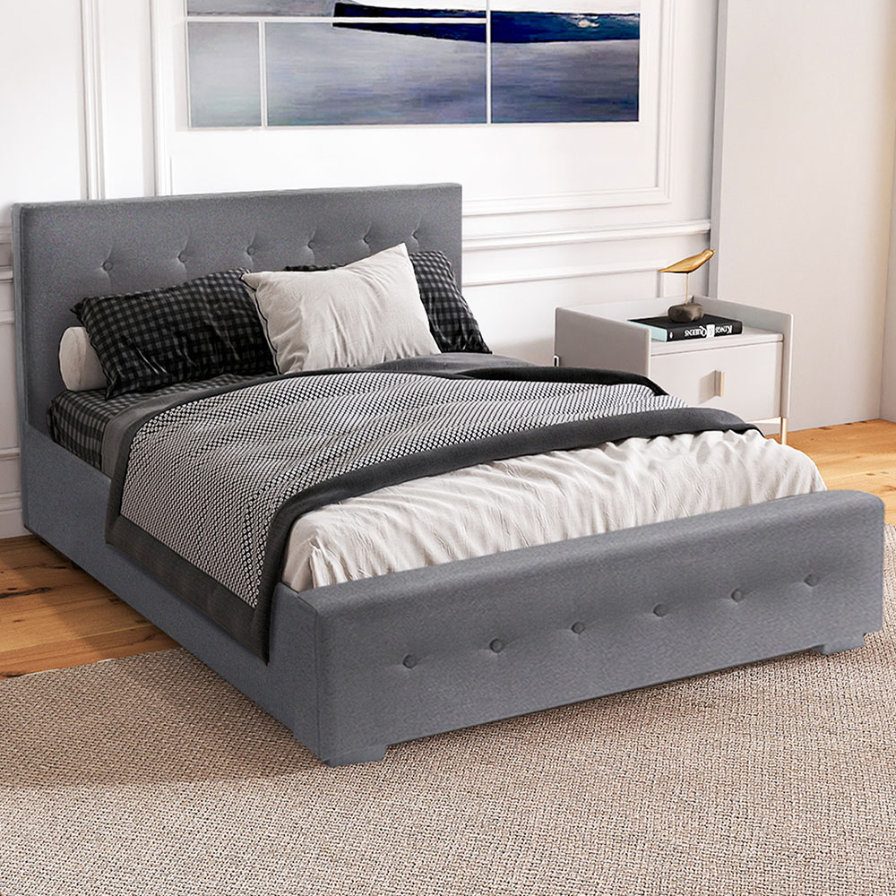 Brooklyn Double Grey Fabric Storage Ottoman Bed Image 1