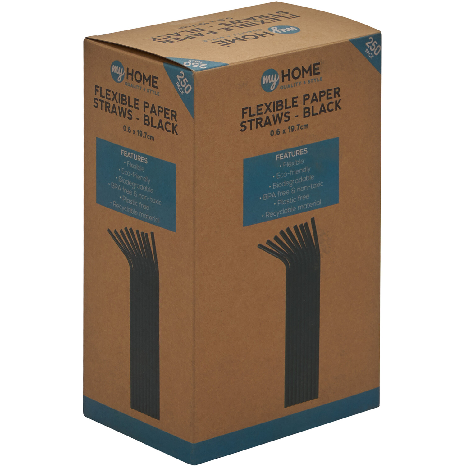 Pack of 250 Flexible Paper Straws - Black Image 1