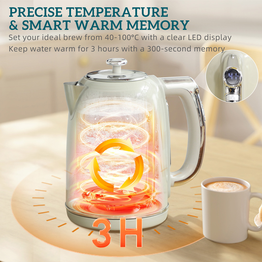 HOMCOM 800-286V70GY Grey Retro Digital 1.7L Kettle and 2 Slice Toaster Set 3000W Image 5