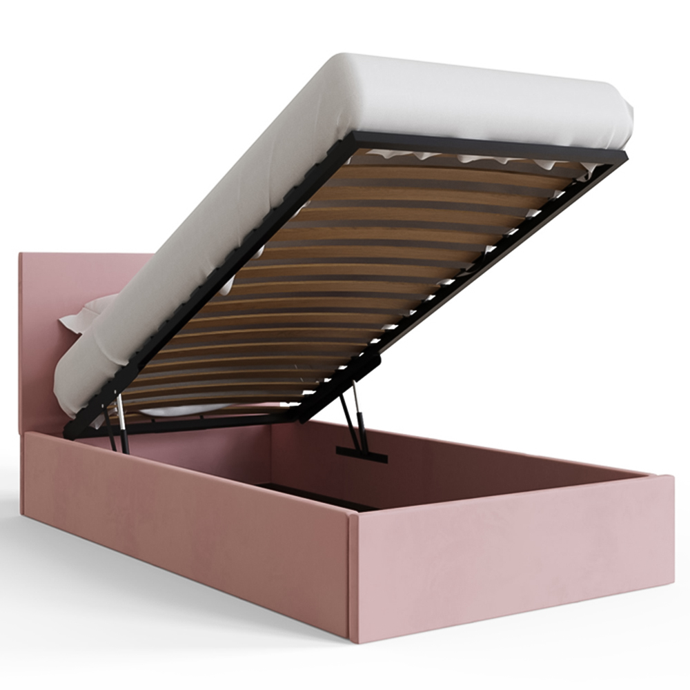 GFW Single Blush Pink Velvet End Lift Ottoman Bed Image 4