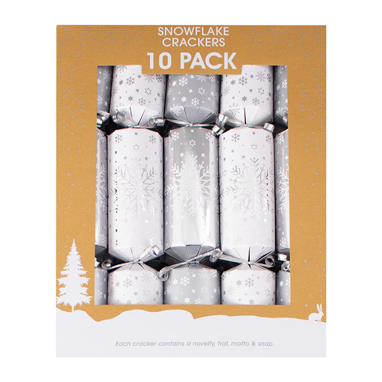 Pack of 10 Family Silver Snowflake Crackers - Silver Image 1