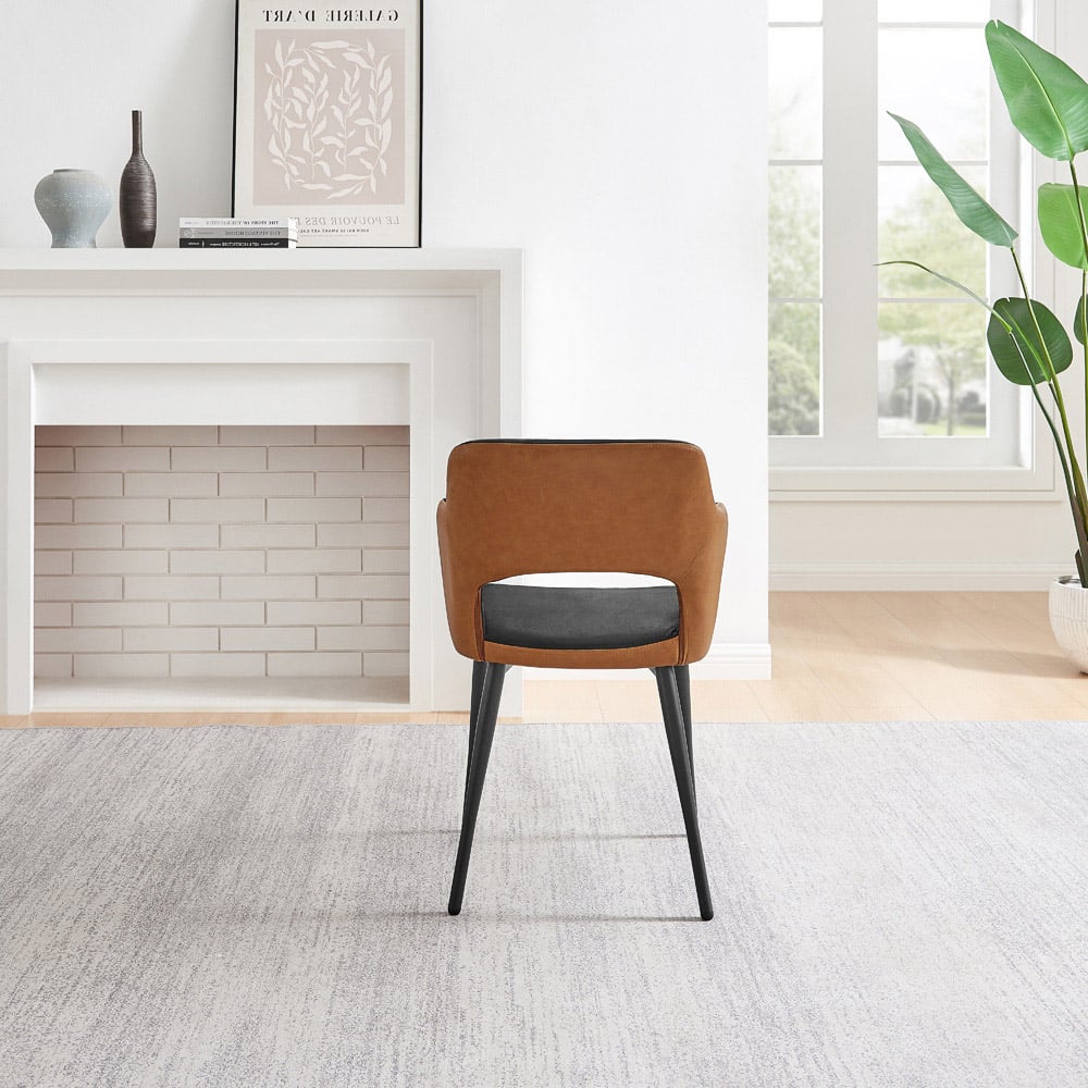 Furniturebox Koda Set of 2 Black and Tan Velvet Faux Leather Dining Chair Image 6