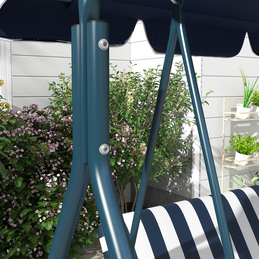 Outsunny 3 Seater Blue and White Swing Chair with Canopy Image 3