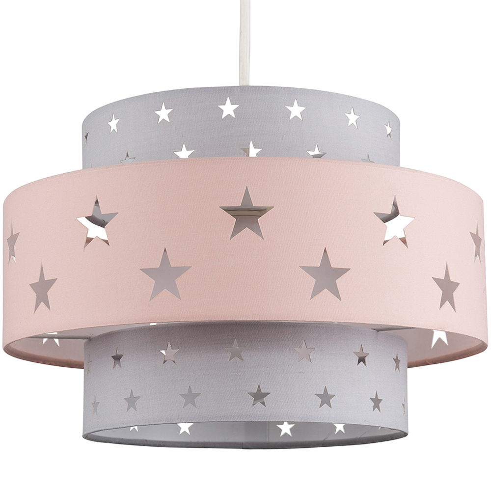 ValueLights Weaver Star Pink and Grey Tiered Ceiling Lamp Shade Image 1