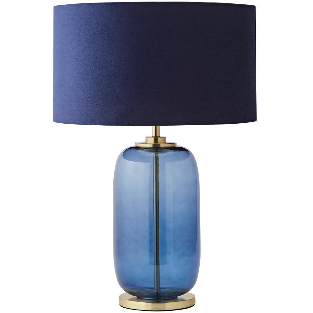 ValueLights Leigh Reni Navy Blue Velvet Shade Navy Blue Glass LED Table Lamp Image 1