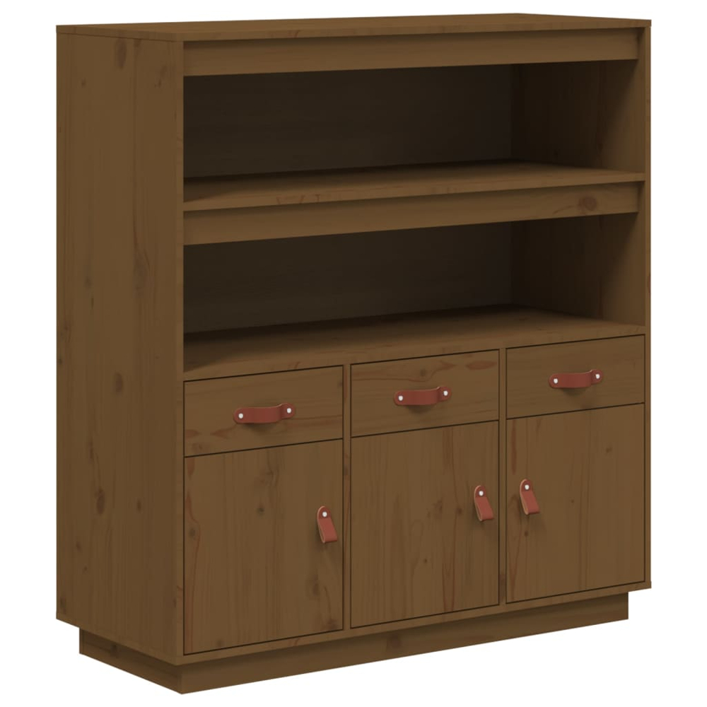vidaXL 3 Door 3 Drawer 2 Shelf Honey Brown Solid Pine Wood Highboard Image 2