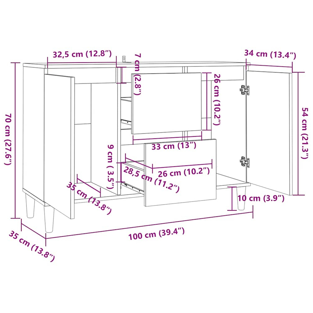 vidaXL 2 Door 2 Drawer Smoked Oak Sideboard Image 9