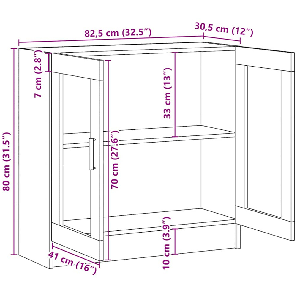 vidaXL Vitrine 2 Glass Door Smoked Oak Storage Cabinet Image 9