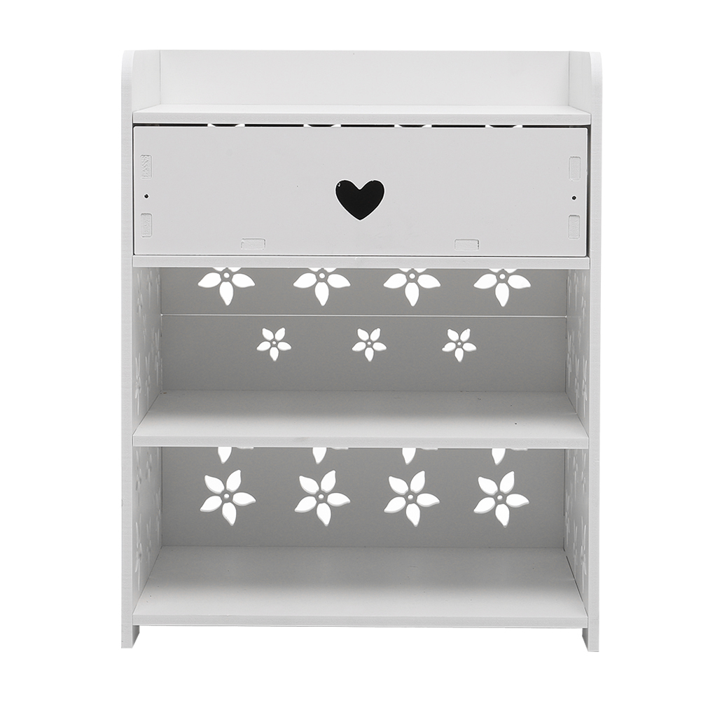 Living and Home Single Drawer White Hollow Carved Pattern Bedside Table Image 2
