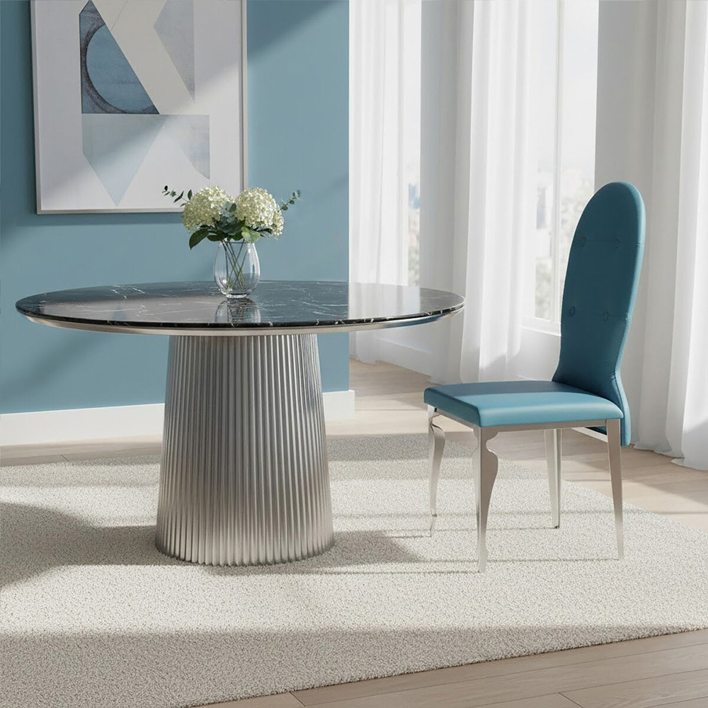 Premier Housewares Blue Teal Silk Upholstered Dinning Chair Image 3