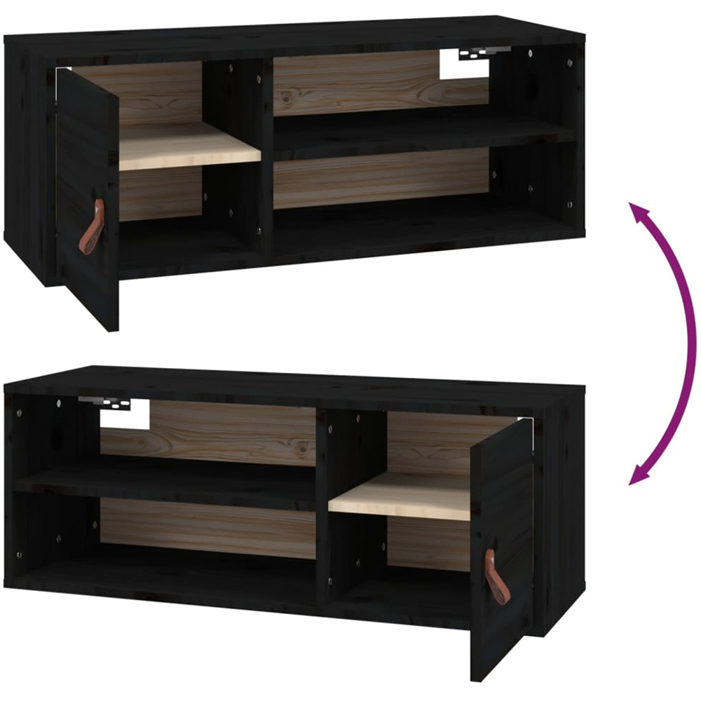 vidaXL Single Door 2 Shelf Black Solid Pine Wood Wall Cabinet Image 7
