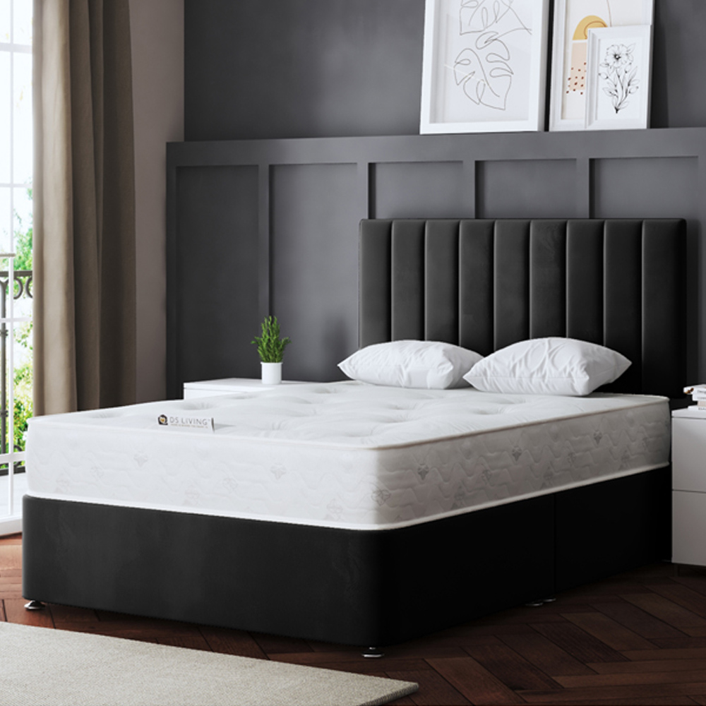DS Living Amelia King Size Black Upholstered Panel Divan Bed with 2 Drawer Image 1