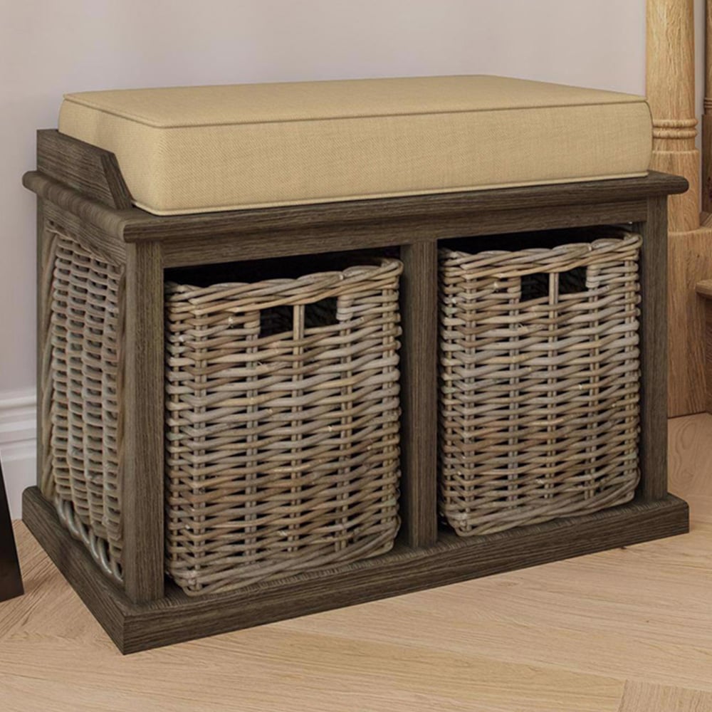 FWStyle Maya 2 Seater Kubu Rattan Handmade Bench with Storage Basket Image 1