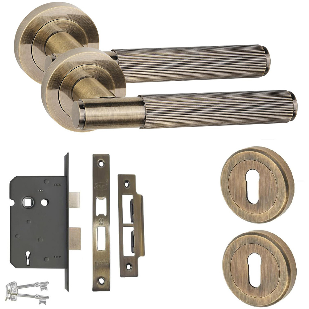 Golden Grace Antique Brass Straight T-Bar Linear Door Handle Set Image 1