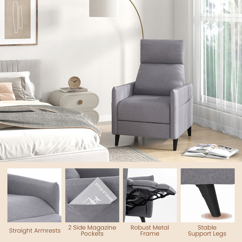 Costway Grey Recliner Armchair with Footrest Image 7