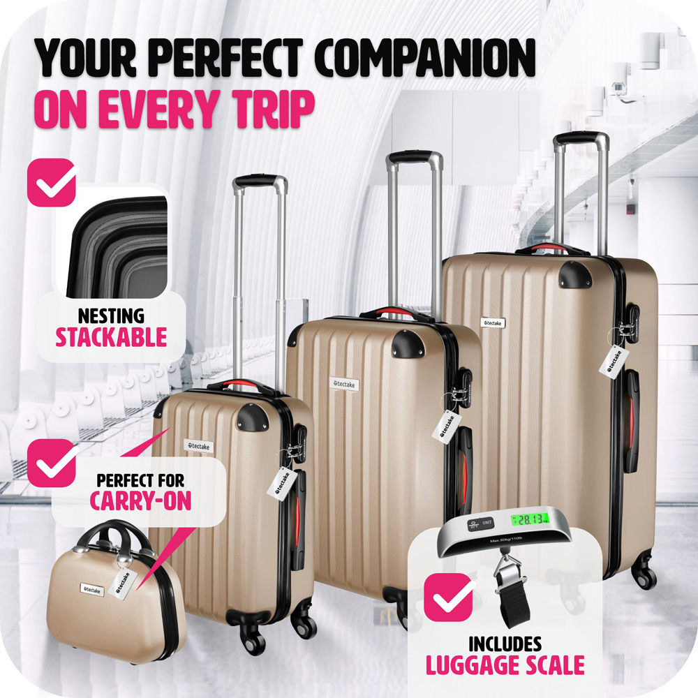 Tectake Cleo Set of 4 Champagne Hard Shell Travel Suitcase Set Image 4