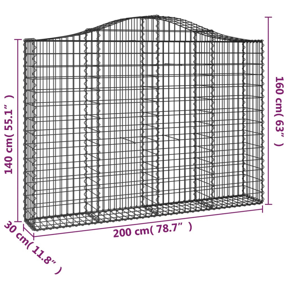 vidaXL Silver Galvanised Iron Arched Gabion Basket 140/160 x 30 x 200cm Image 4