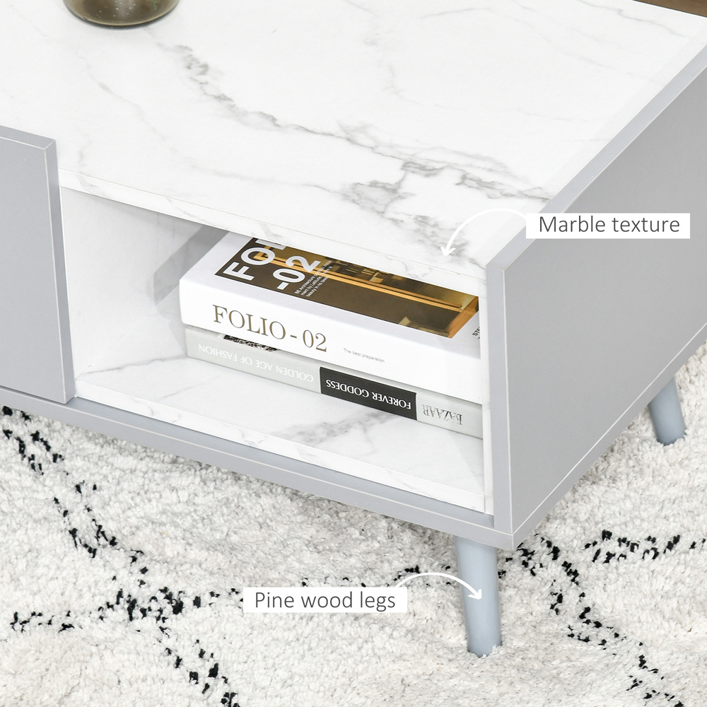 Portland Single Drawer Single Shelf Grey and White Marble Effect Coffee Table Image 5