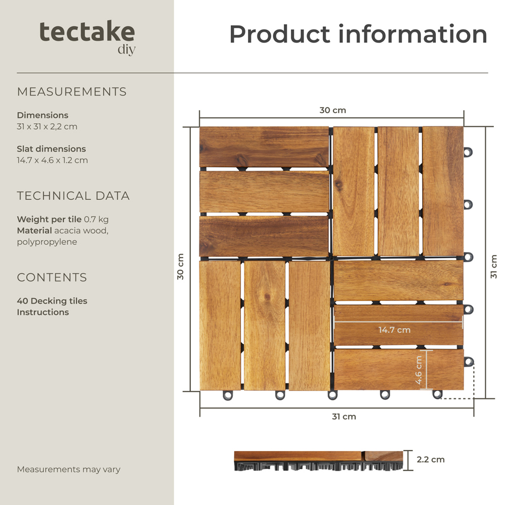 tectake Tabula 12 Slats Terrace Tiles 40 Pack Image 8