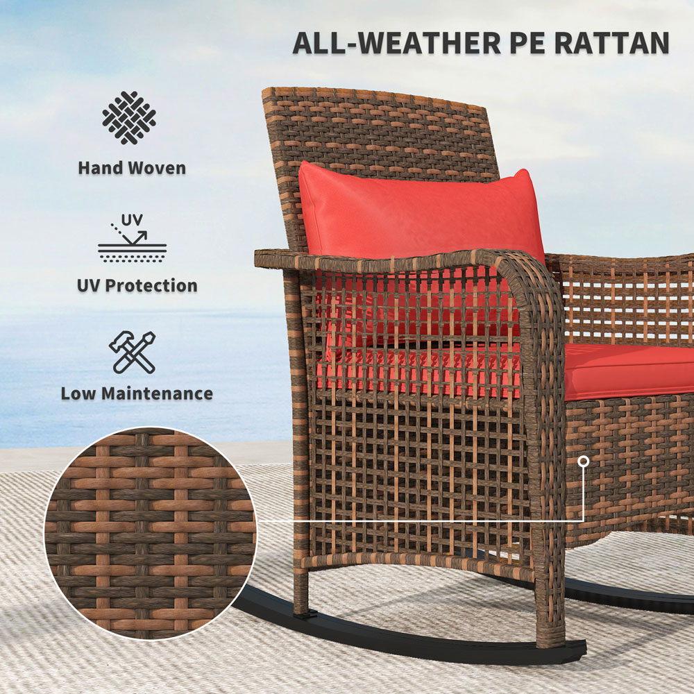 Outsunny Red Rattan Garden Rocking Chair with Cushions Image 8