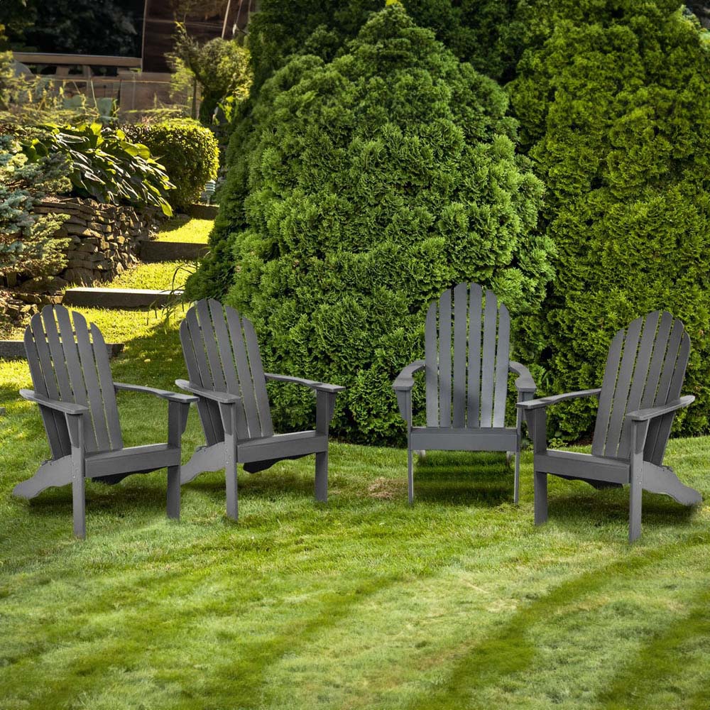 Costway Grey Slatted Acacia Wood Adirondack Lounge Chair Image 4